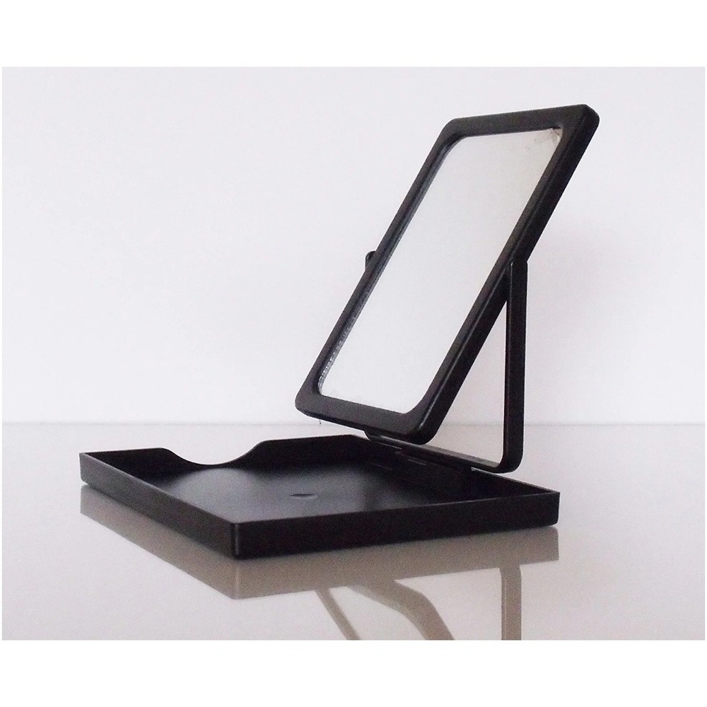 Mary Kay Black Plastic Makeup Mirror w/Tray Travel Zip Mesh Pouch